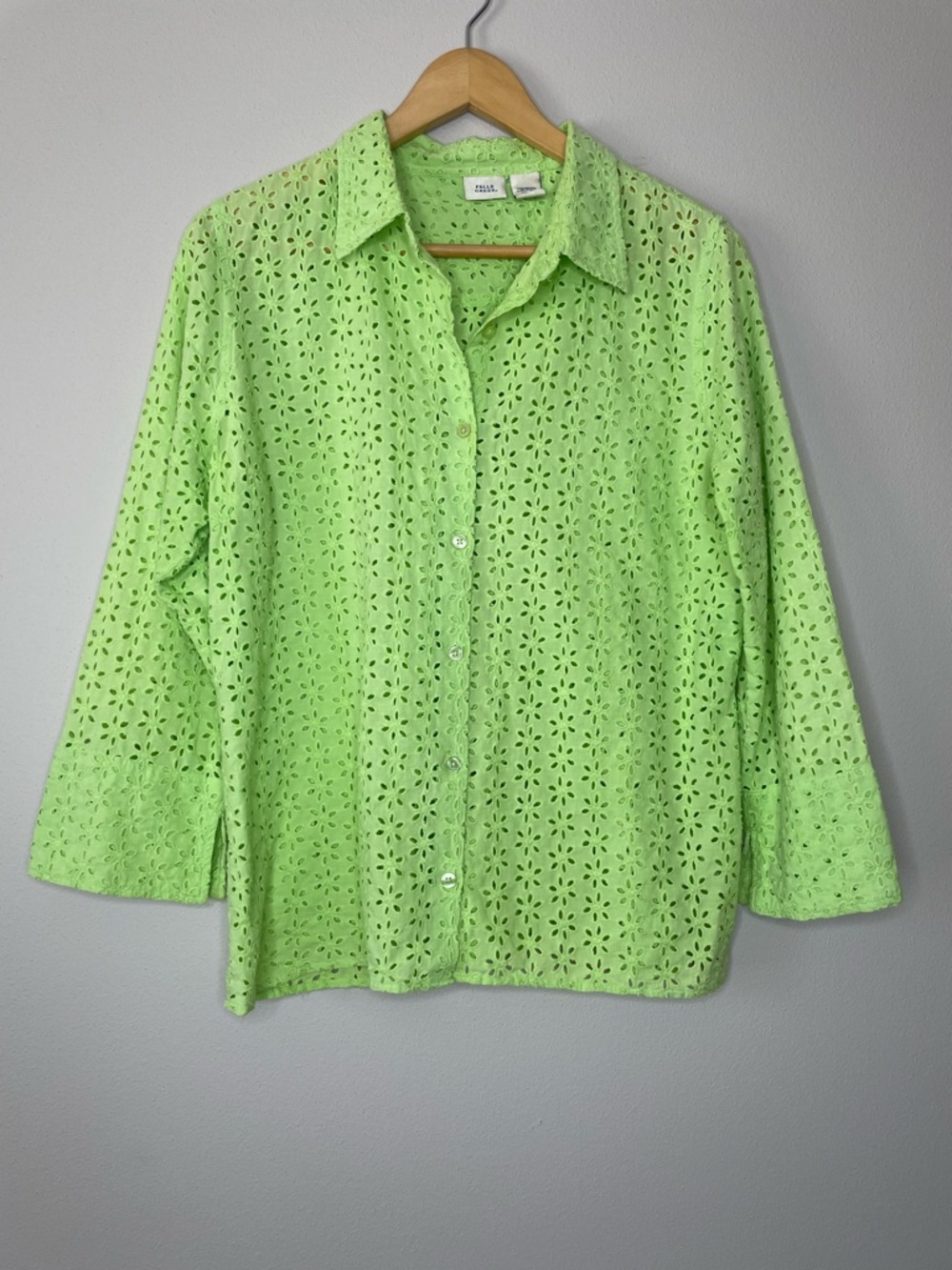 Falls Creek Lime Green Eyelet Cotton 3/4 Sleeve Top/Cover Up